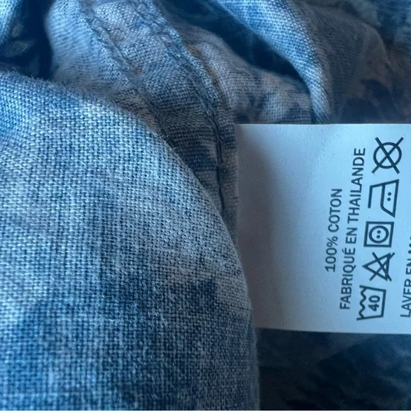 L.L. Bean Mens Blue Palm Leaf Print Traditional Fit Button Up Short Sleeve Shirt - Picture 6 of 8